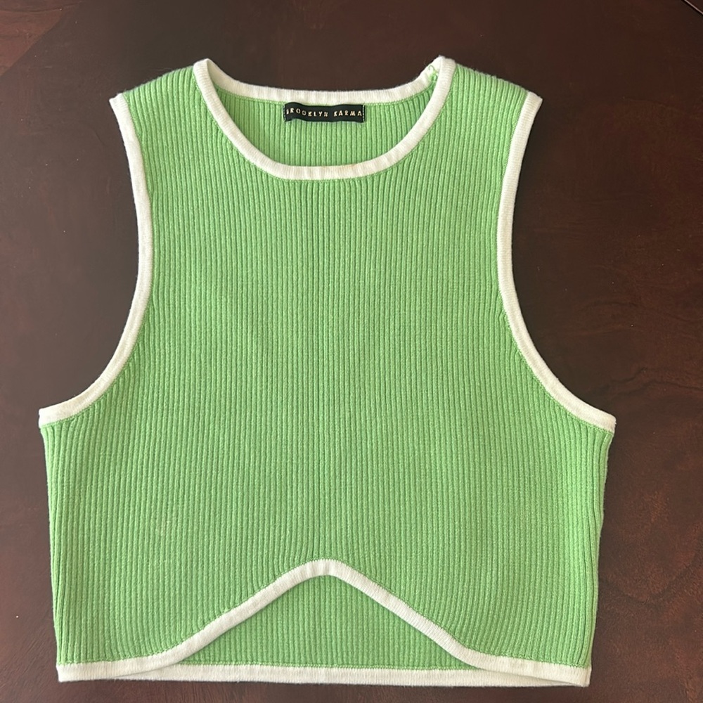 Green Ribbed Tank Top Brooklyn Karma - Picture 2 of 5